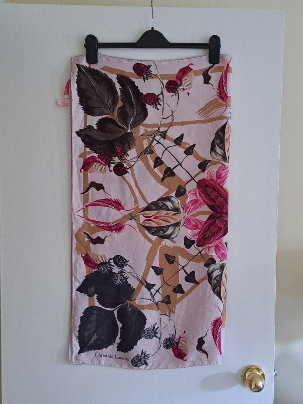Christian Lacroix Silk Scarf, OS, black pink and purple floral - Picture 2 of 5